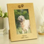 Personalised Pet Paw Prints Motif 4x6 Portrait Oak Finish Photo Frame