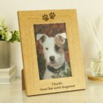 Personalised Pet Paw Prints Motif 4x6 Portrait Oak Finish Photo Frame - Image 2