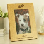 Personalised Pet Paw Prints Motif 4x6 Portrait Oak Finish Photo Frame - Image 3