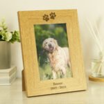 Personalised Pet Paw Prints Motif 4x6 Portrait Oak Finish Photo Frame - Image 3