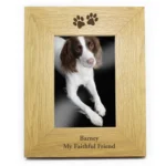 Personalised Pet Paw Prints Motif 4x6 Portrait Oak Finish Photo Frame - Image 4