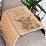 Personalised Any Message Highland Cow Design Wooden Sofa Tray - Image 3
