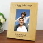 Personalised 'Happy Father's Day' Stars Motif 4x6 Portrait Oak Finish Photo Frame
