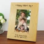 Personalised 'Happy Father's Day' Stars Motif 4x6 Portrait Oak Finish Photo Frame - Image 2
