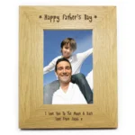 Personalised 'Happy Father's Day' Stars Motif 4x6 Portrait Oak Finish Photo Frame - Image 3