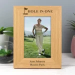 Personalised Golf Flag Motif 4x6 Portrait Oak Finish Photo Frame