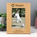 Personalised Football Motif 4x6 Portrait Oak Finish Photo Frame
