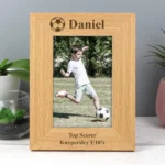 Personalised Football Motif 4x6 Portrait Oak Finish Photo Frame