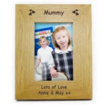 Personalised Any Message Hearts Motif 4x6 Portrait Oak Finish Photo Frame - Image 2