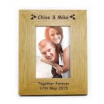Personalised Any Message Hearts Motif 4x6 Portrait Oak Finish Photo Frame - Image 3