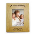 Personalised Any Message Hearts Motif 4x6 Portrait Oak Finish Photo Frame - Image 4