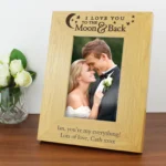 Personalised 'I Love You To The Moon & Back' 4x6 Portrait Oak Finish Photo Frame - Image 2