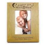 Personalised 'I Love You To The Moon & Back' 4x6 Portrait Oak Finish Photo Frame - Image 3