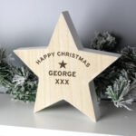 Personalised Any Message Star Motif Rustic Wooden Star Decoration - Image 2