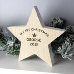 Personalised Any Message Star Motif Rustic Wooden Star Decoration - Image 3