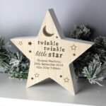 Personalised 'Twinkle Twinkle Little Star' Rustic Wooden Star Decoration - Image 3