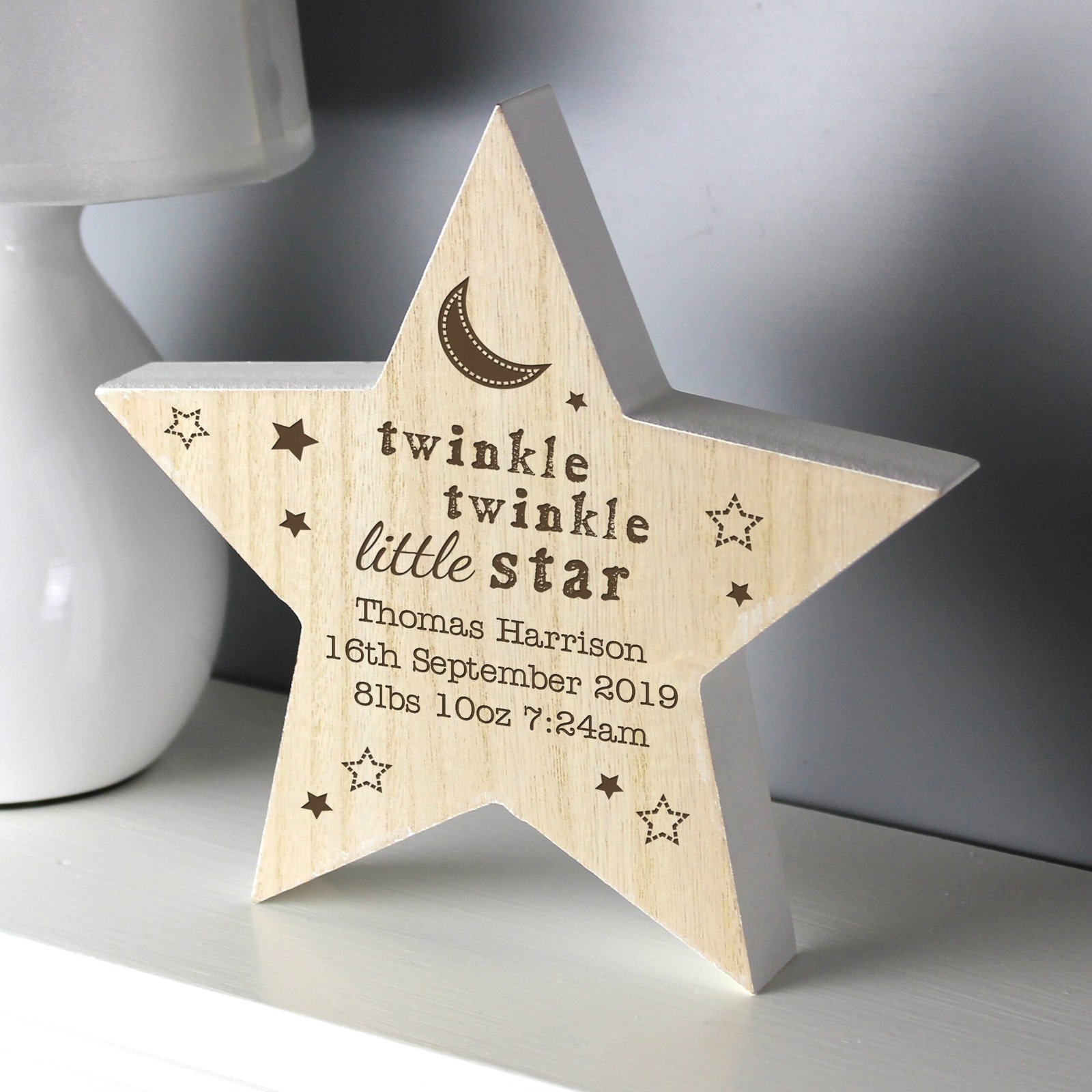 P0111B12 Personalised 'Twinkle Twinkle Little Star' Rustic Wooden Star Decoration Personalised 'Twinkle Twinkle Little Star' Rustic Wooden Star Decoration - Image 1