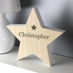 Personalised Any Name Star Motif Rustic Wooden Star Decoration