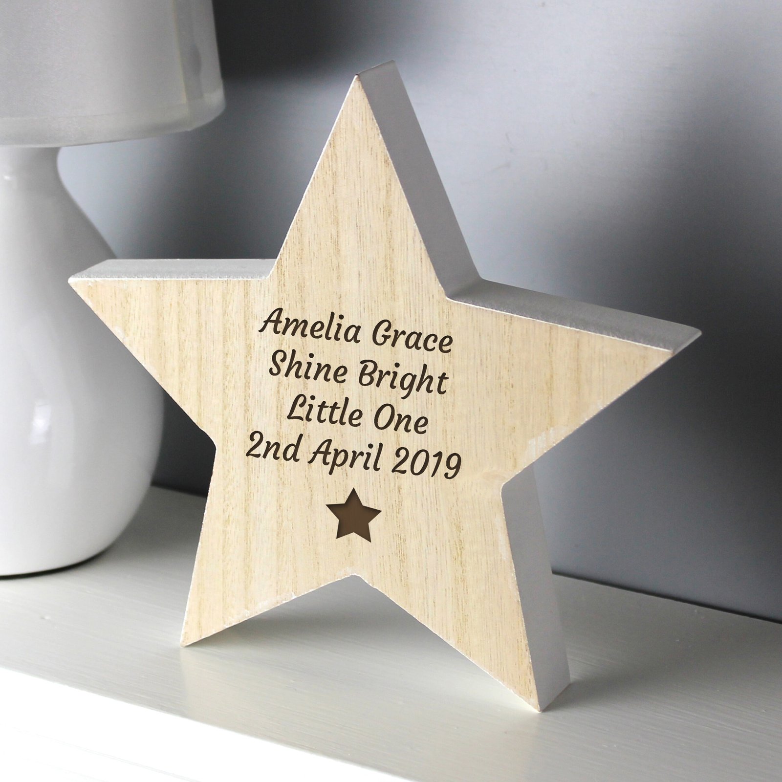 P0111B14 Personalised Any Message Star Motif Rustic Wooden Star Decoration Personalised Any Message Star Motif Rustic Wooden Star Decoration - Image 1