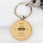 Personalised Any Message 'Car Motif' Wooden Keyring