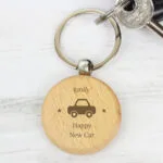 Personalised Any Message Car Motif Wooden Keyring