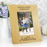 Personalised 'Our Adventures' 4x6 Portrait Oak Finish Photo Frame - Image 3