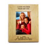 Personalised 'Our Adventures' 4x6 Portrait Oak Finish Photo Frame - Image 4