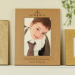 Personalised Religious Cross & Swirl Design 5x7 Portrait Oak Finish Photo Frame