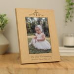 Personalised Religious Cross & Swirl Design 5x7 Portrait Oak Finish Photo Frame - Image 3