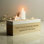 Personalised Any Message Classic Wooden Triple Tea Light Candle Box - Image 2