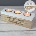 Personalised Any Message Classic Wooden Triple Tea Light Candle Box - Image 3