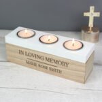 Personalised Any Message Classic Wooden Triple Tea Light Candle Box - Image 4