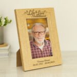 Personalised 'A Life & Love Remembered' Memorial 4x6 Portrait Oak Finish Photo Frame - Image 2