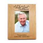 Personalised 'A Life & Love Remembered' Memorial 4x6 Portrait Oak Finish Photo Frame - Image 3