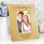 Personalised 'Our Wedding Day' 4x6 Portrait Oak Finish Photo Frame - Image 2