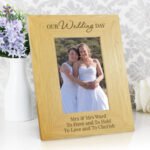 Personalised 'Our Wedding Day' 4x6 Portrait Oak Finish Photo Frame - Image 3