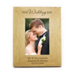 Personalised 'Our Wedding Day' 4x6 Portrait Oak Finish Photo Frame - Image 4