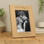 Personalised 'Our Wedding Day' 5x7 Portrait Oak Finish Photo Frame - Image 4