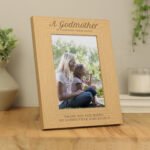Personalised ‘A Godmother Is A Blessing From Above’ 5×7 Portrait Oak Finish Photo Frame - Image 2