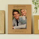 Personalised 'Godparents Are A Blessing From Above' 5x7 Portrait Oak Finish Photo Frame