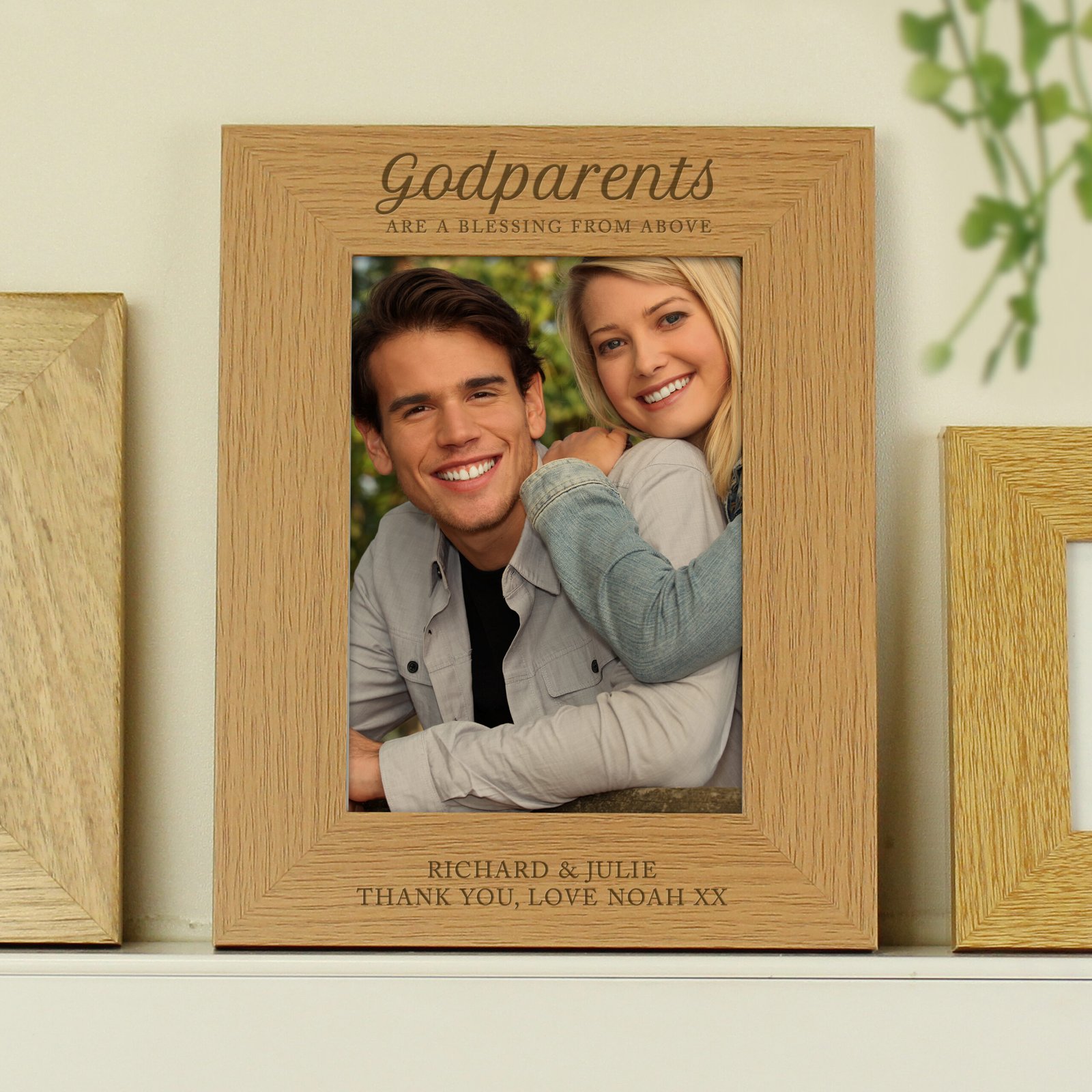 P0111C15 Personalised 'Godparents Are A Blessing From Above' 5x7 Portrait Oak Finish Photo Frame Personalised 'Godparents Are A Blessing From Above' 5x7 Portrait Oak Finish Photo Frame - Image 1