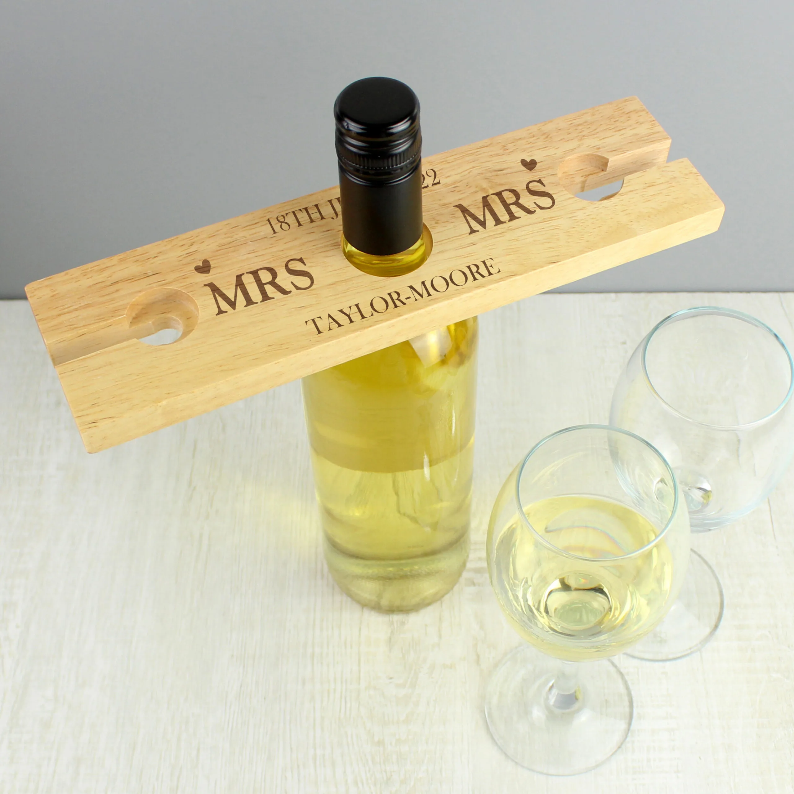 Personalised Married Couple Wooden Wine Glass & Bottle Holder - Image 4