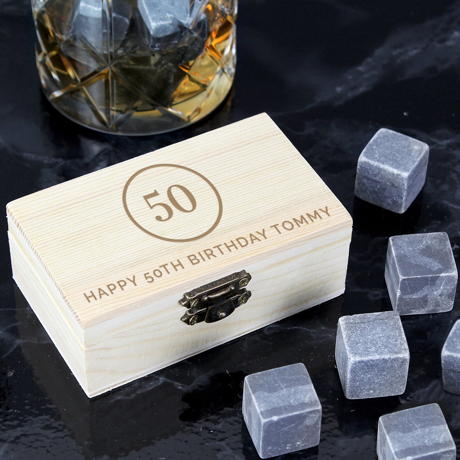P0111C38 Personalised Birthday Whisky Cooling Stones Personalised Birthday Whisky Cooling Stones + Storage Box - Image 1