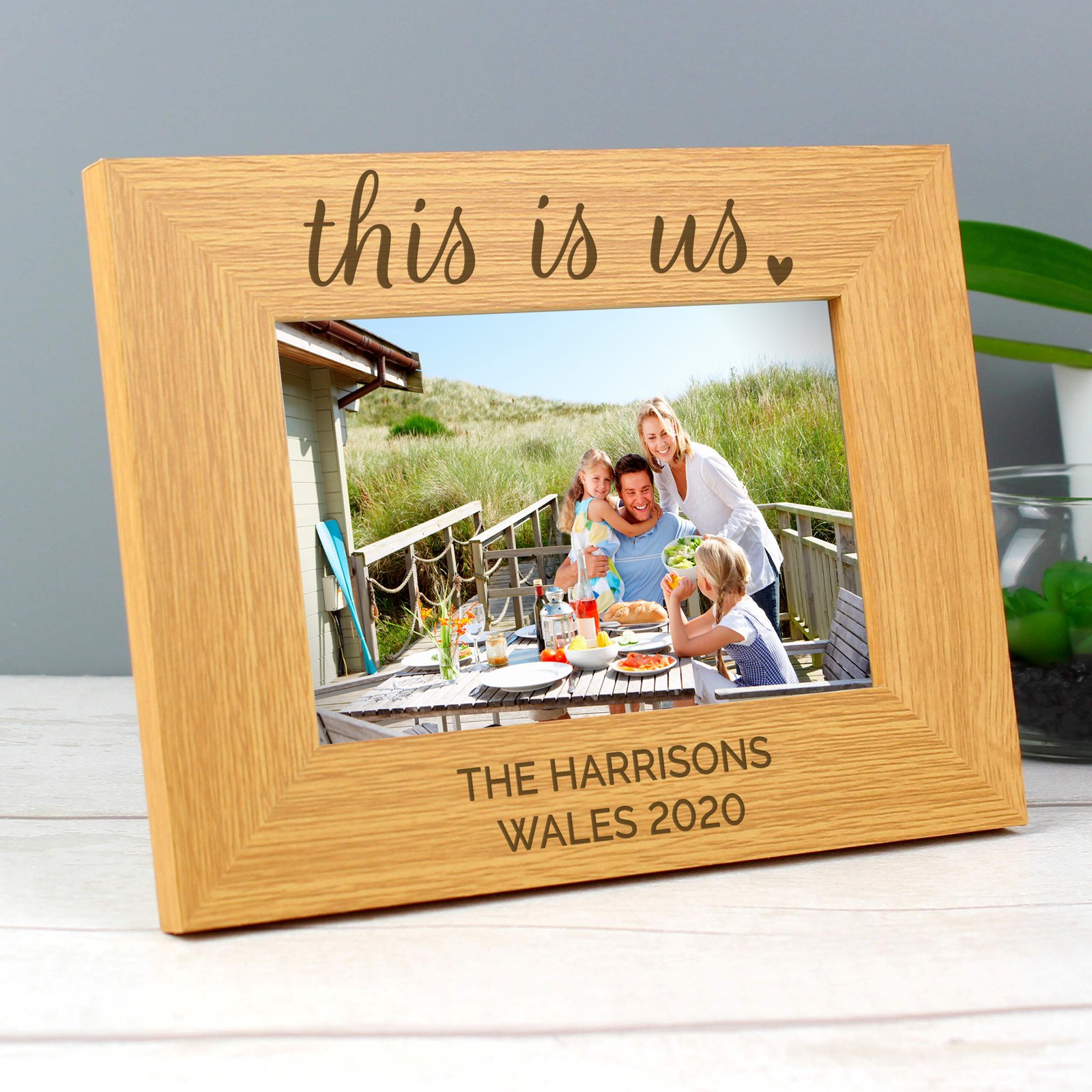 P0111C40 Personalised 'This Is Us' Heart Motif 6x4 Landscape Wooden Photo Frame Personalised 'This Is Us' Heart Motif 6x4 Landscape Wooden Photo Frame - Image 1