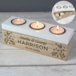 Personalised Any Message Floral Design Wooden Triple Tea Light Candle Box - Image 6