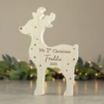 Personalised 'My 1st Christmas' Rustic Wooden Reindeer Christmas Decoration - Image 2