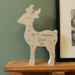 Personalised 'My 1st Christmas' Rustic Wooden Reindeer Christmas Decoration - Image 3