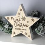Personalised 'Merry Christmas' Rustic Wooden Star Decoration
