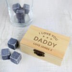 Personalised Any Message Stars Motif Whisky Cooling Stones + Storage Box