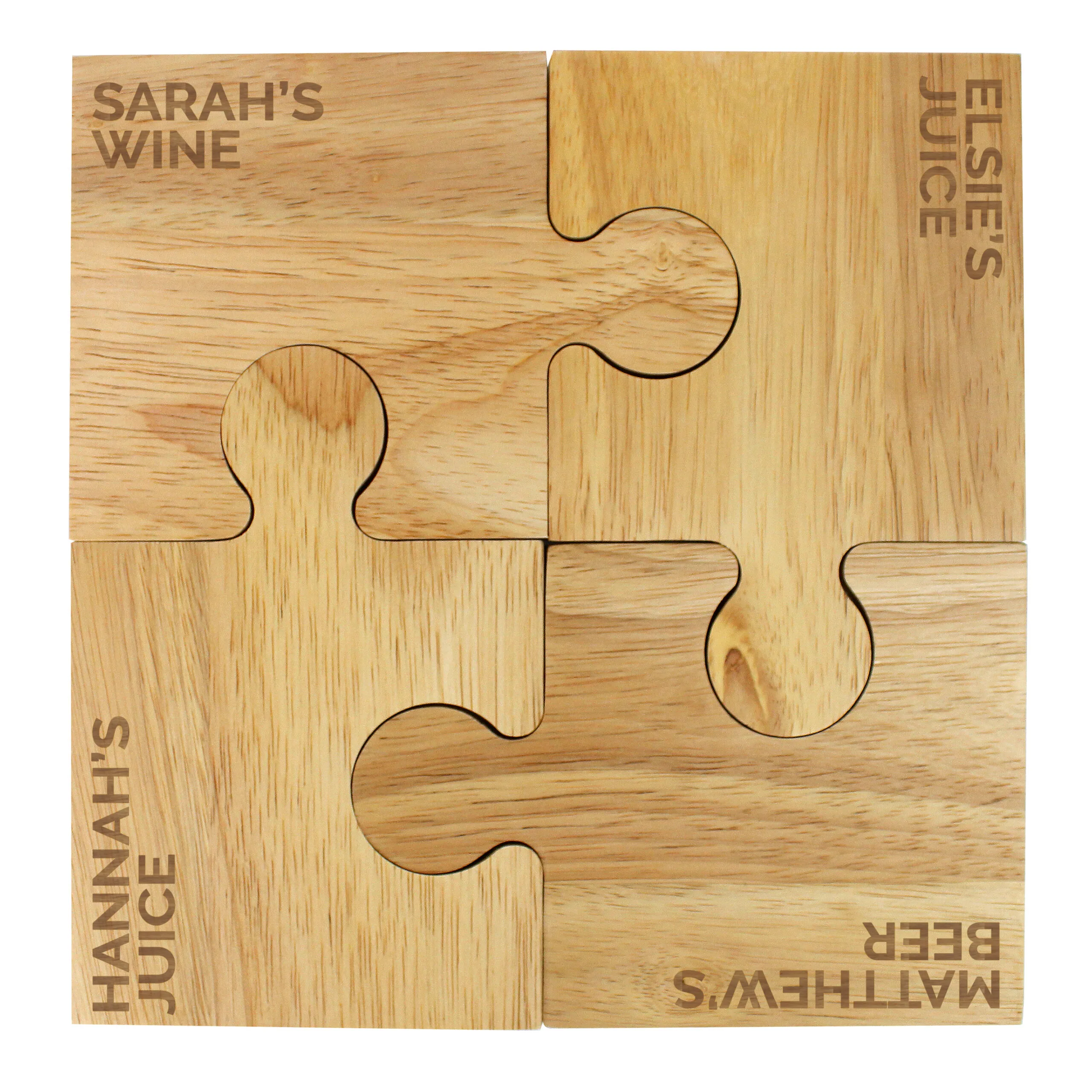Personalised Any Message Wooden Jigsaw Coasters (4 Pack) - Image 5